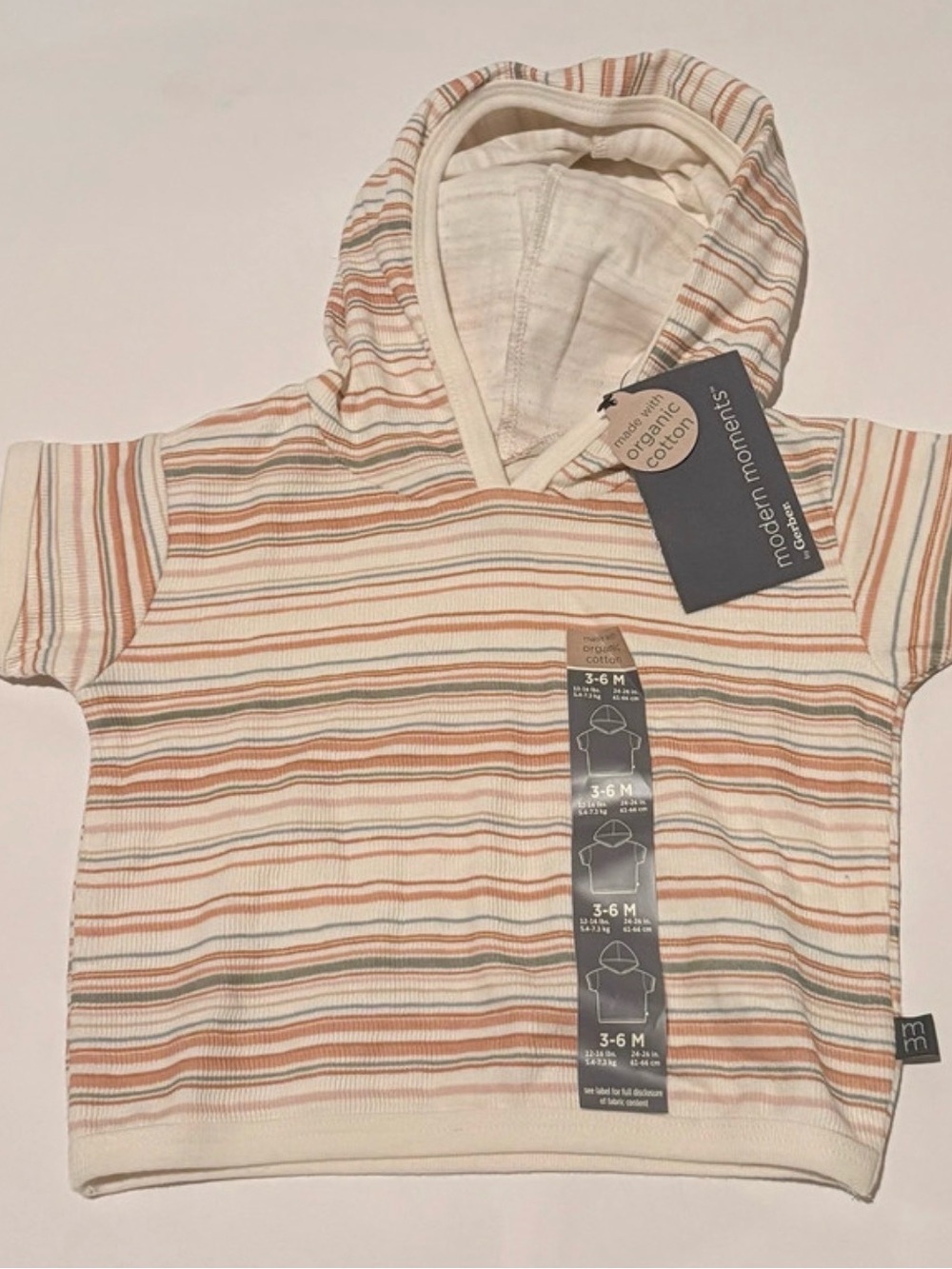 modern moments Kids Hooded Striped Top - Cream, Tan & Sage